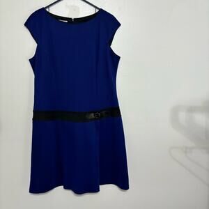 Maggy London Blue and Black Cap Sleeve Dress Size 14